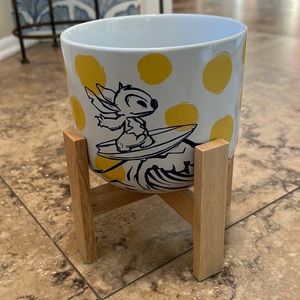 Disney Parks | Lilo And Stitch Ceramic Planter W/ Wood Stand - New Original Box